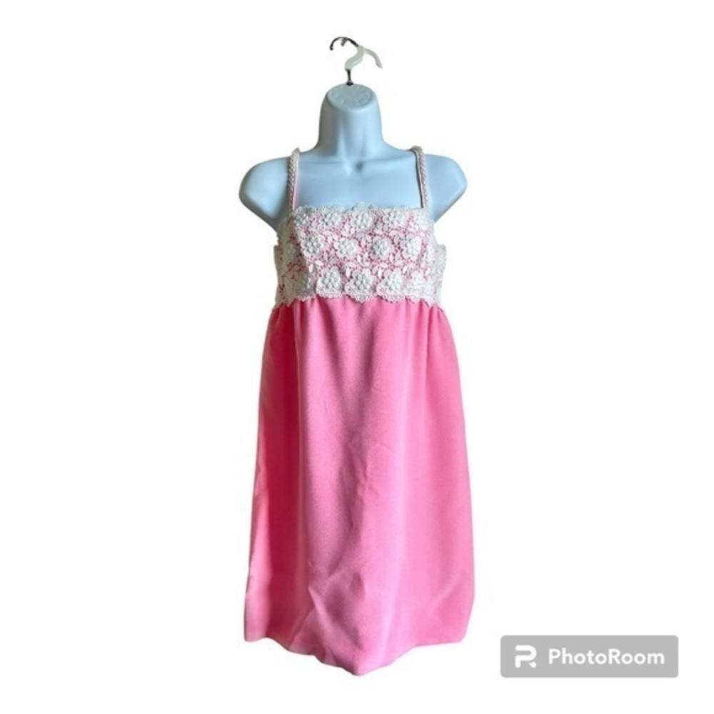 Neiman Marcus lanz original vintage lace crochet bubblegum pink dress 9